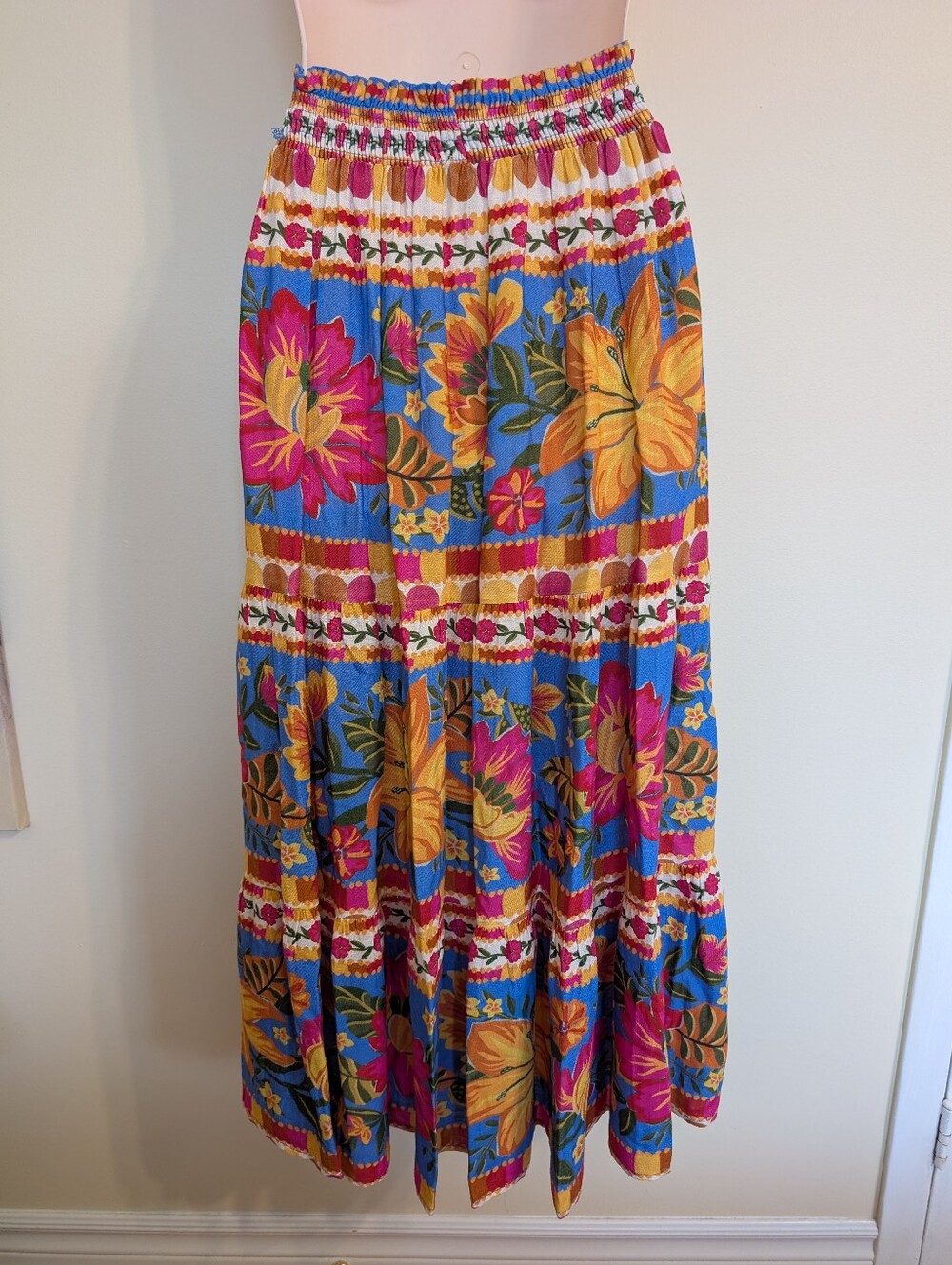 Farm Rio Colourful Floral Print Flowy Tiered Midi Skirt XS - Picture 5 of 12